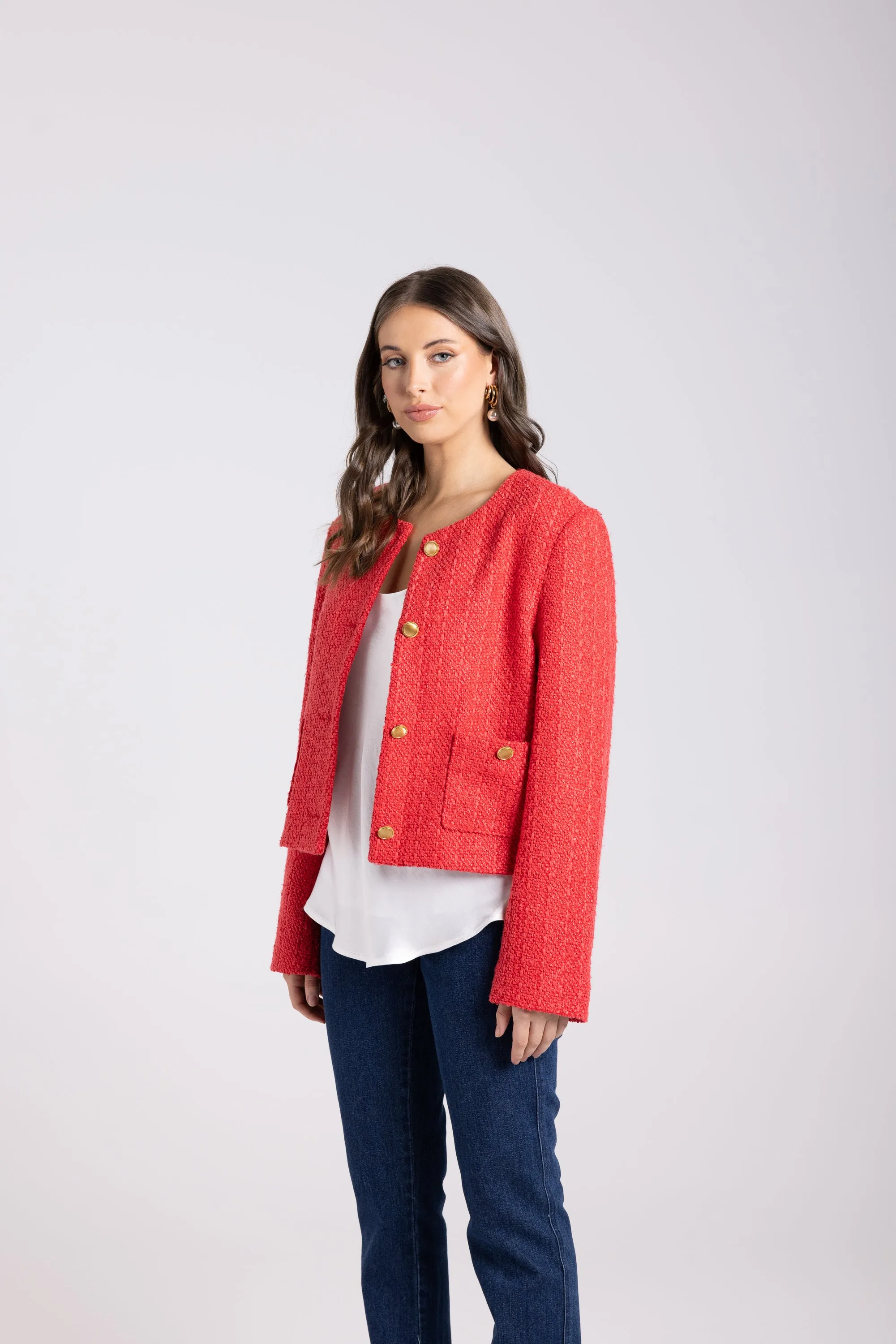 Two T's Cropped Boucle Jacket - Scarlet