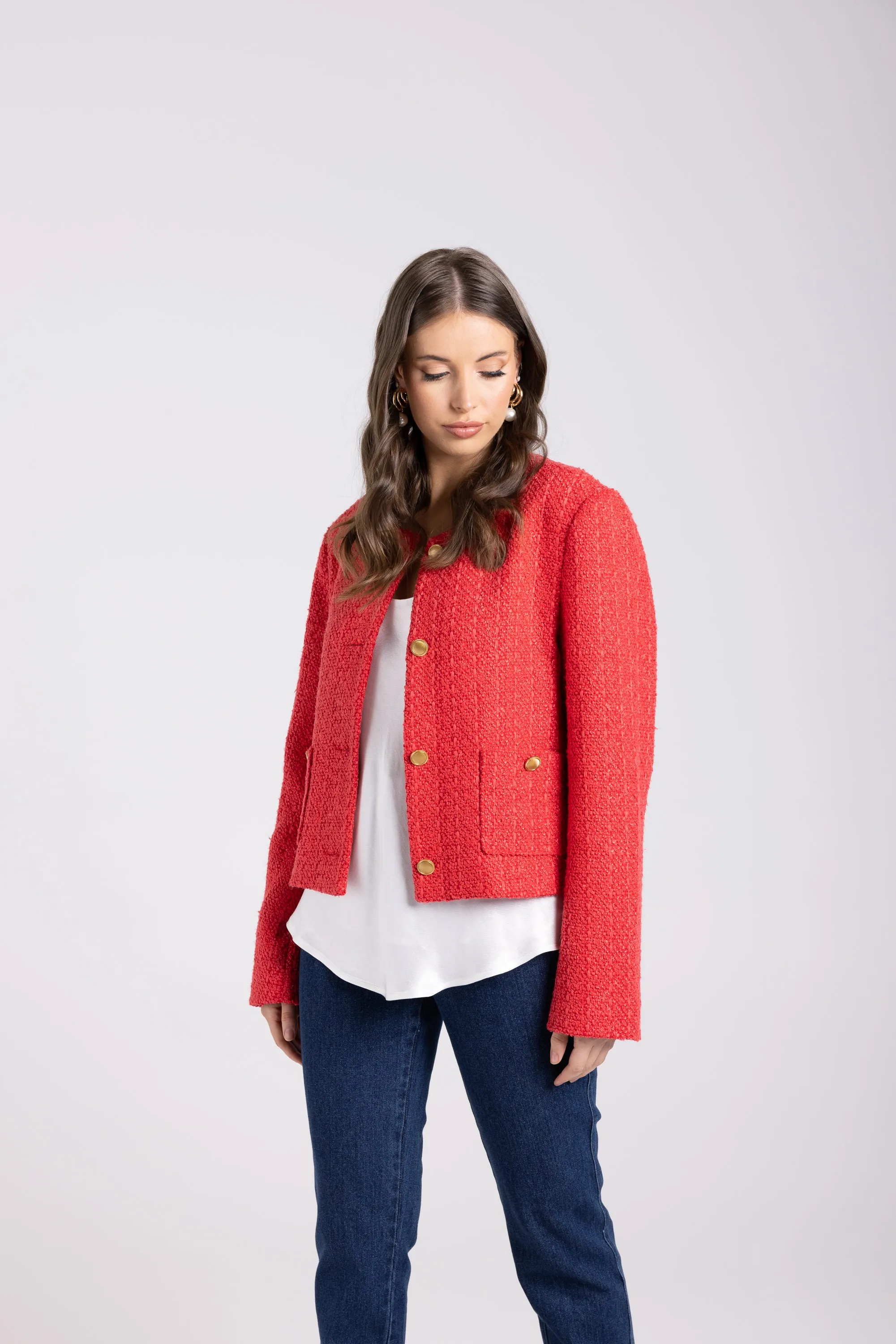 Two T's Cropped Boucle Jacket - Scarlet