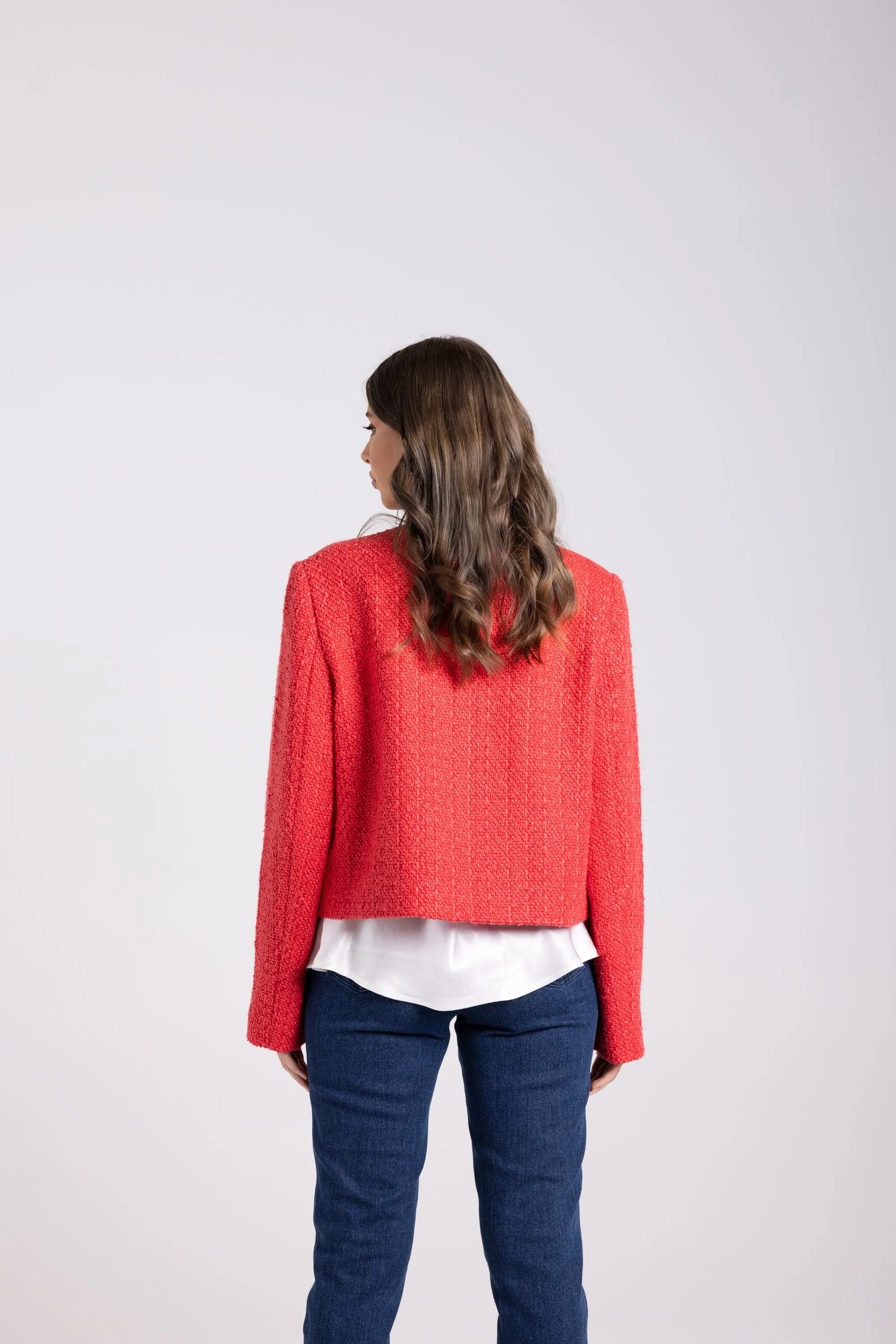 Two T's Cropped Boucle Jacket - Scarlet