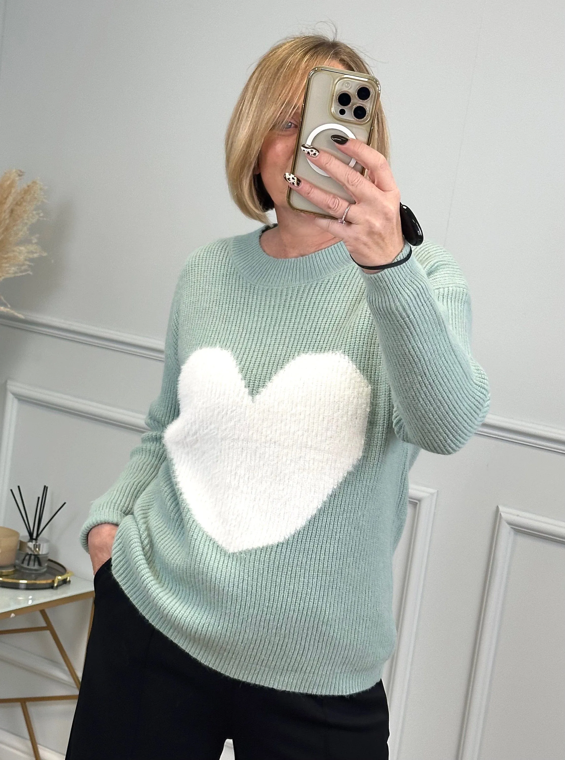 Valeria Fluffy Heart Jumper 8-18 Green
