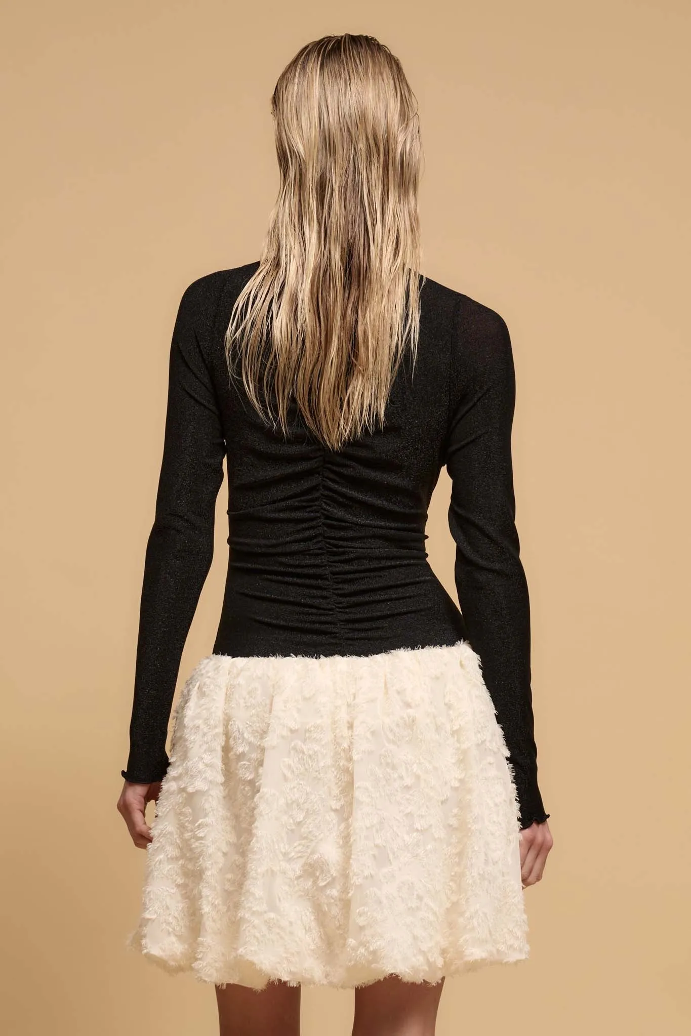 Winter Skies Ruched Mock-Neck Bubble Mini Dress