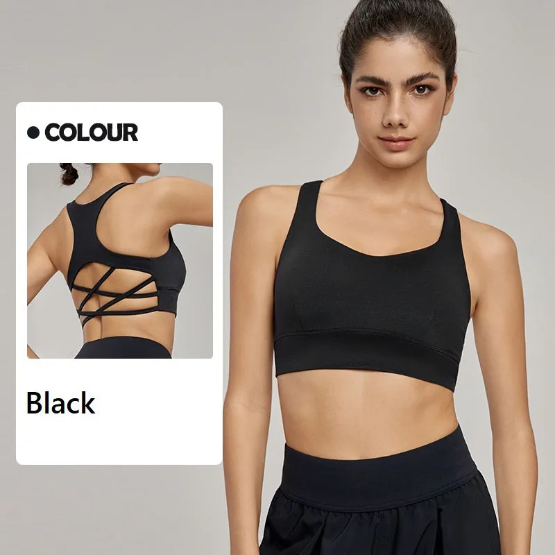 Women's  Cool Sports Vest With Chest Pad Sexy Cross Back Bra For Pilates Yoga Fitness Summer Tops