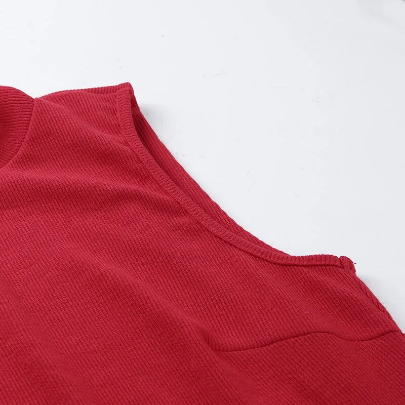 Women's Summer Backless High Neck Ribbed Skinny Dress