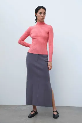 Wool Blended Mock Neck Pink Sweater