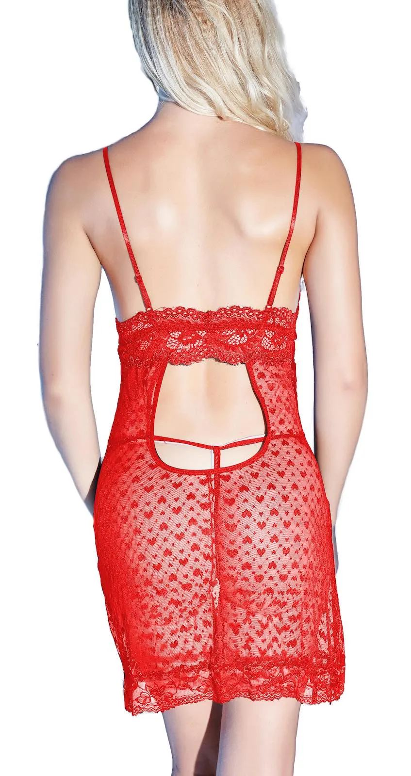 Xs and Os Women Heart Print Lacework Sexy Babydoll Nightwear Lingerie with Panty