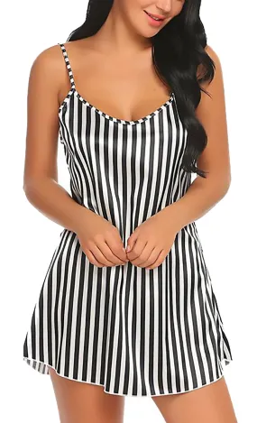 Xs and Os Women Stripe Satin Babydoll Nightwear Lingerie Sleep Dress with Panty