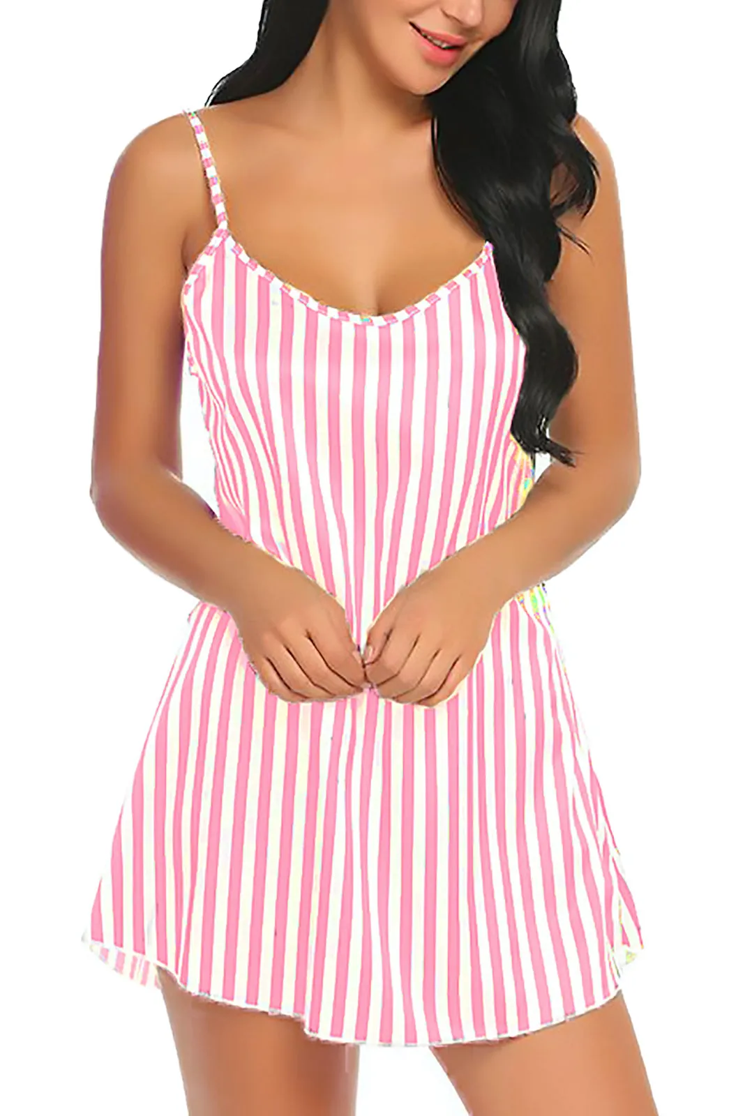 Xs and Os Women Stripe Satin Babydoll Nightwear Lingerie Sleep Dress with Panty