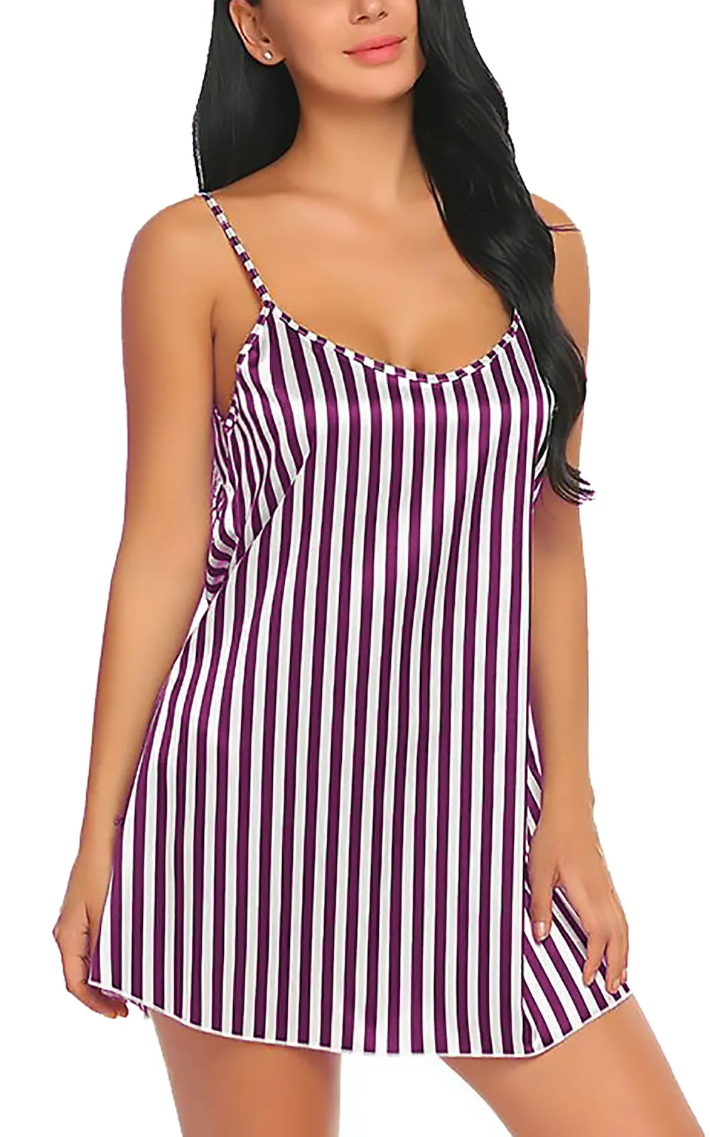 Xs and Os Women Stripe Satin Babydoll Nightwear Lingerie Sleep Dress with Panty
