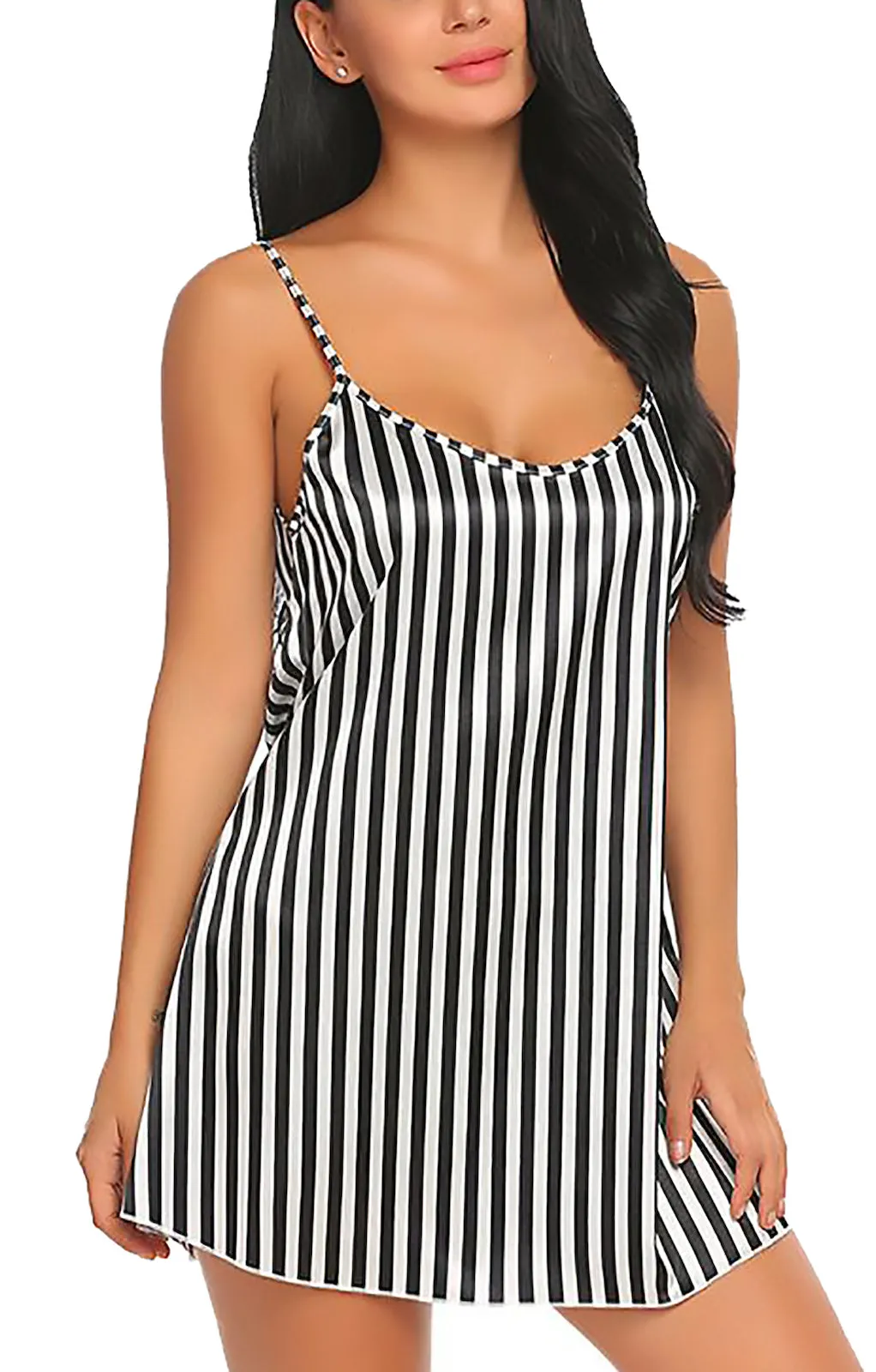 Xs and Os Women Stripe Satin Babydoll Nightwear Lingerie Sleep Dress with Panty