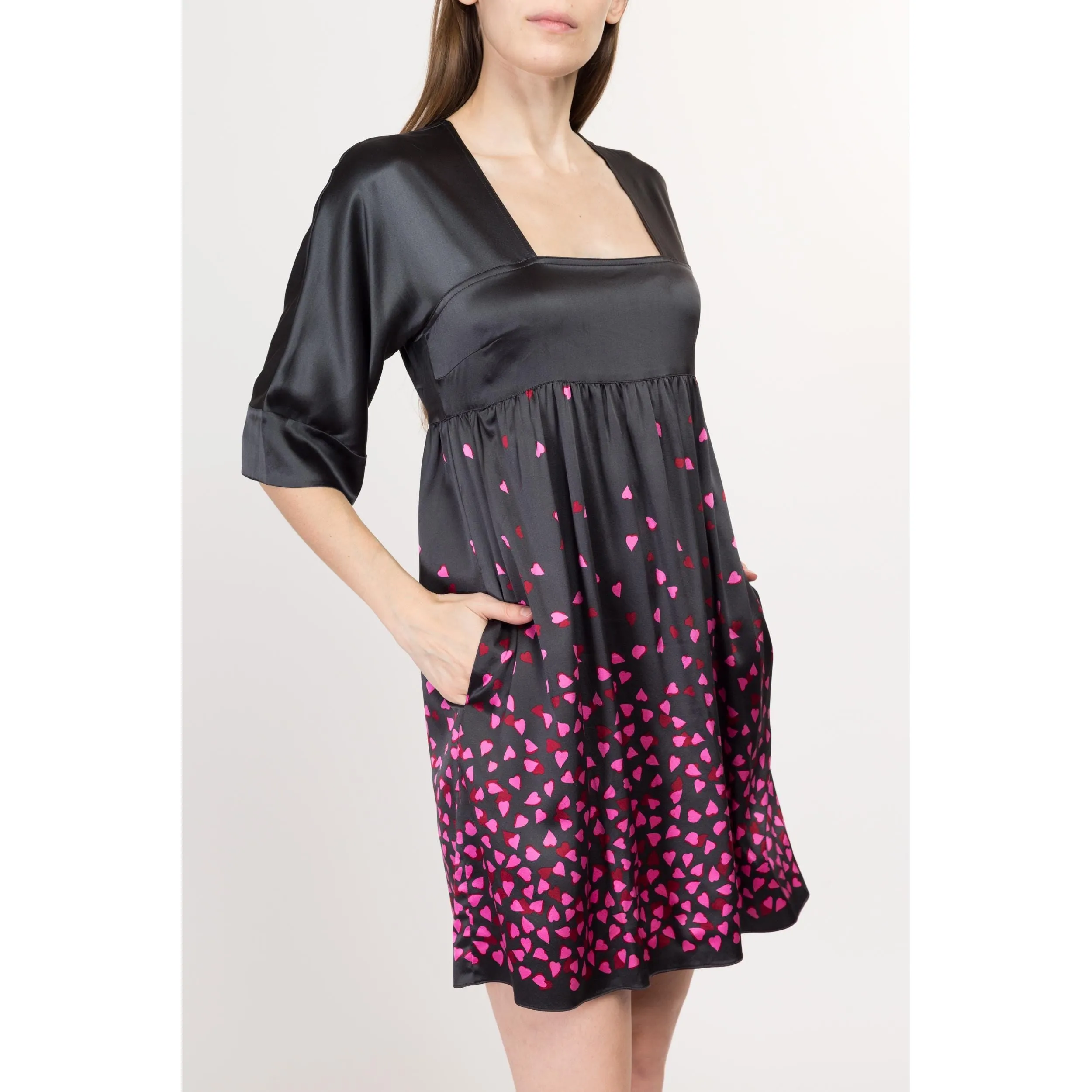 XS DKNY Silk Falling Hearts Babydoll Dress
