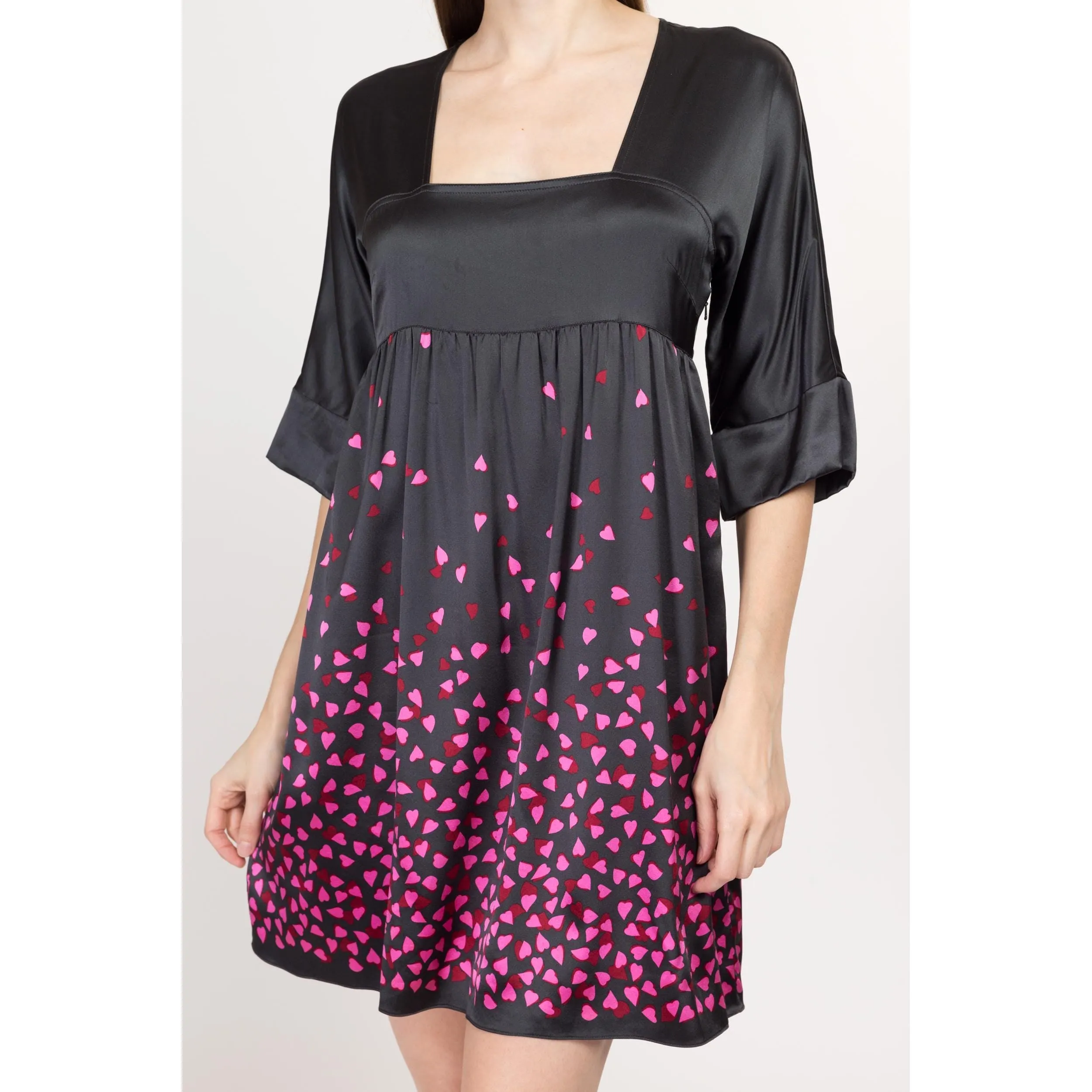 XS DKNY Silk Falling Hearts Babydoll Dress