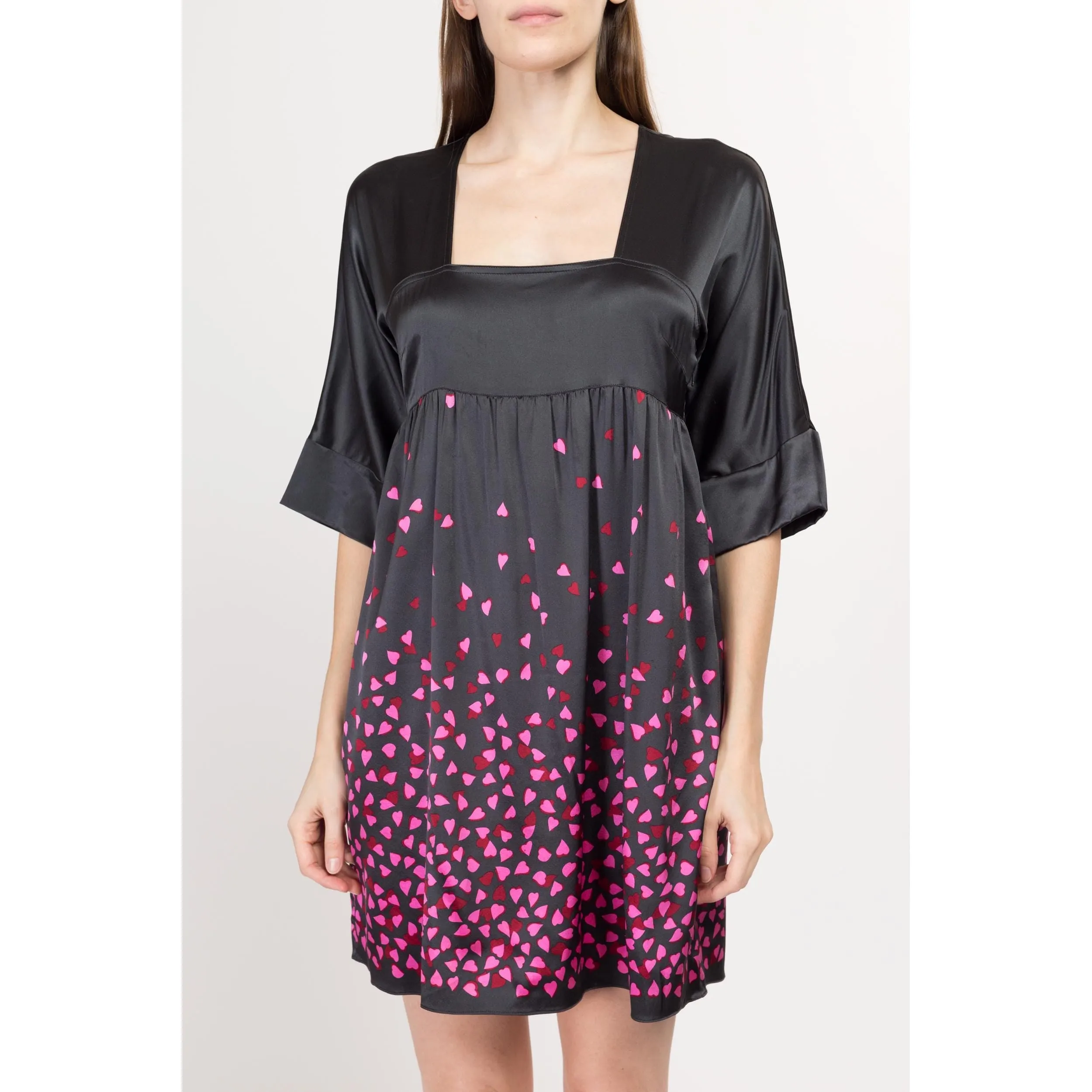 XS DKNY Silk Falling Hearts Babydoll Dress