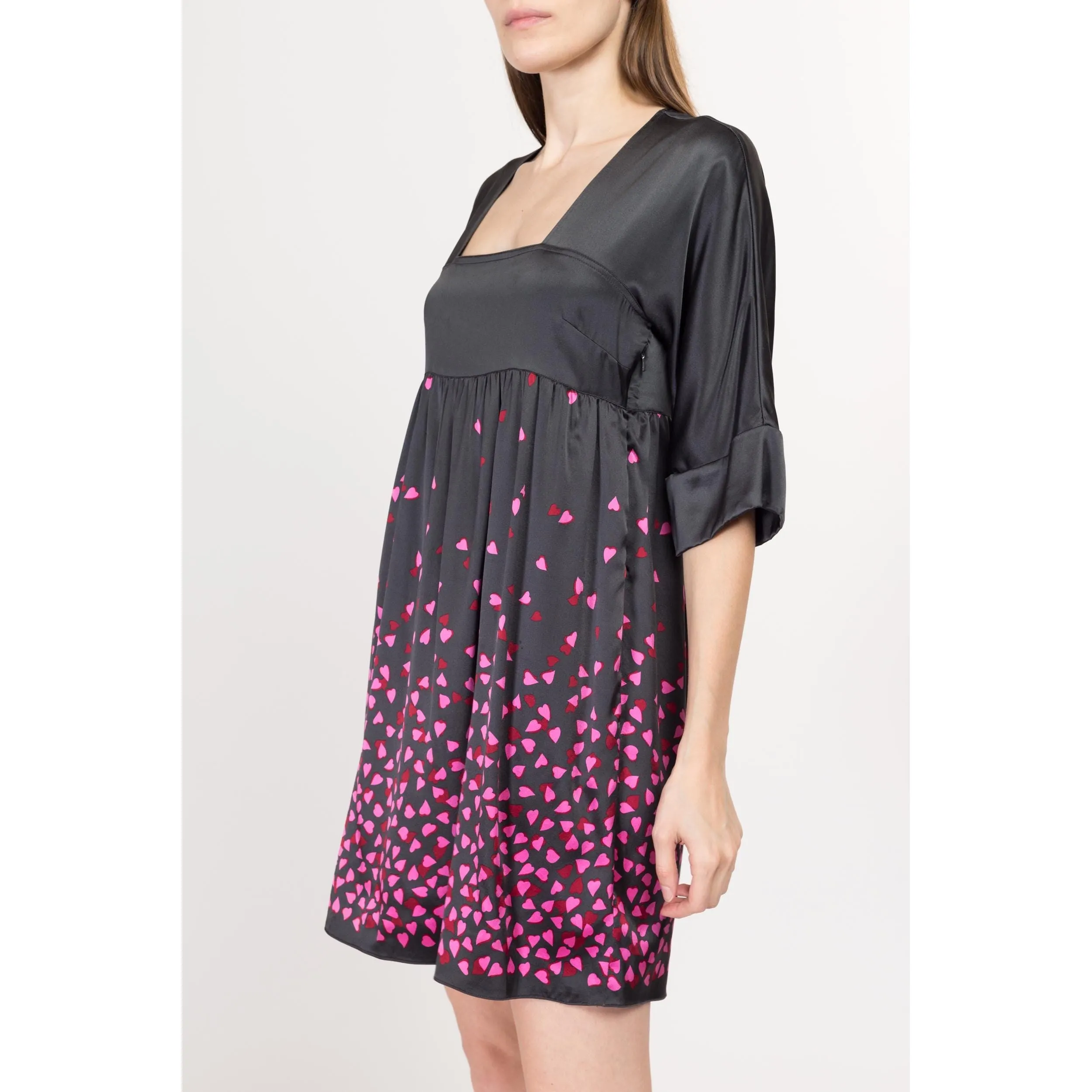 XS DKNY Silk Falling Hearts Babydoll Dress