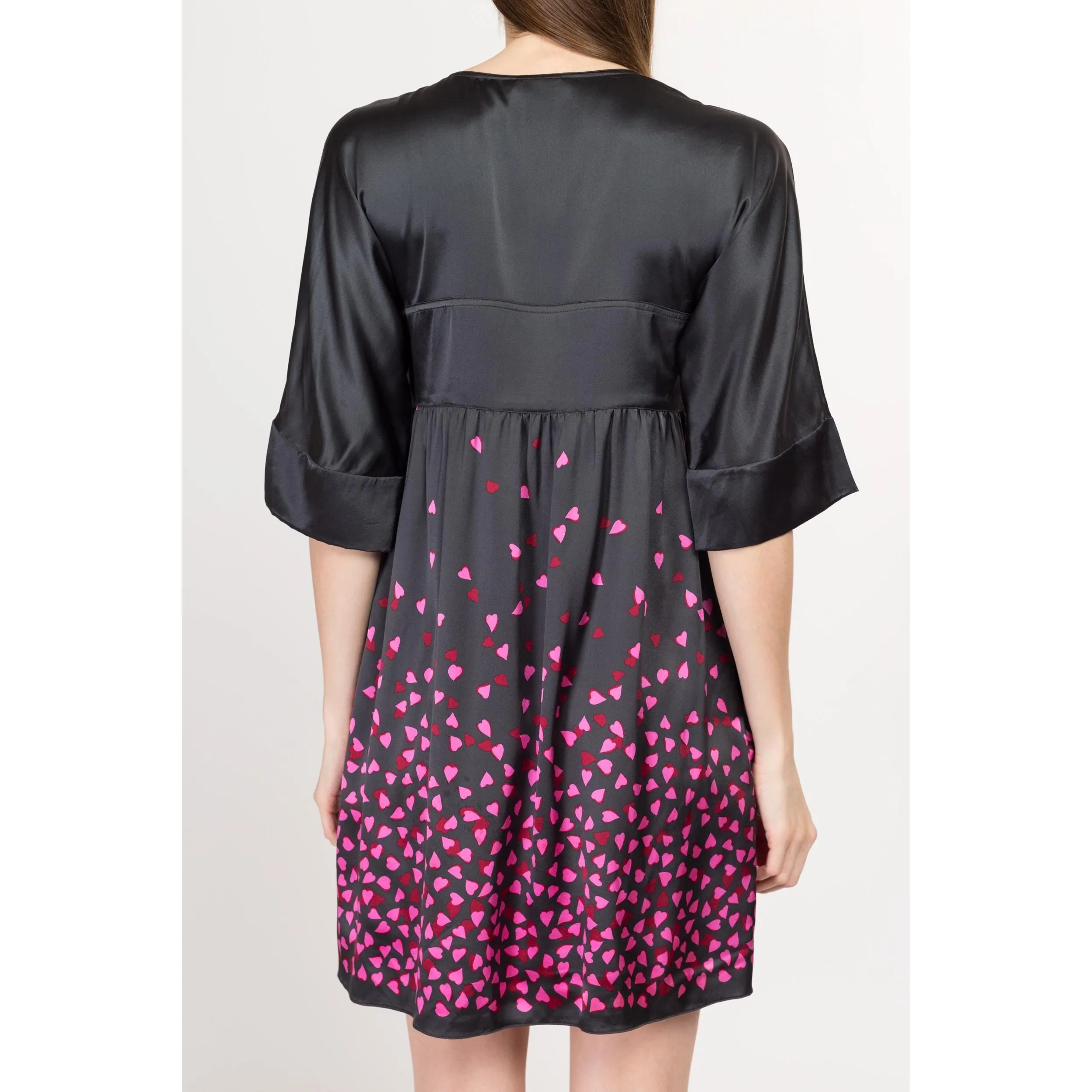 XS DKNY Silk Falling Hearts Babydoll Dress