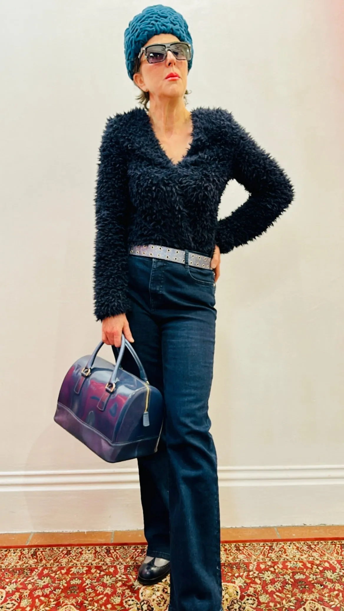 Y2K Navy Furry Jacket