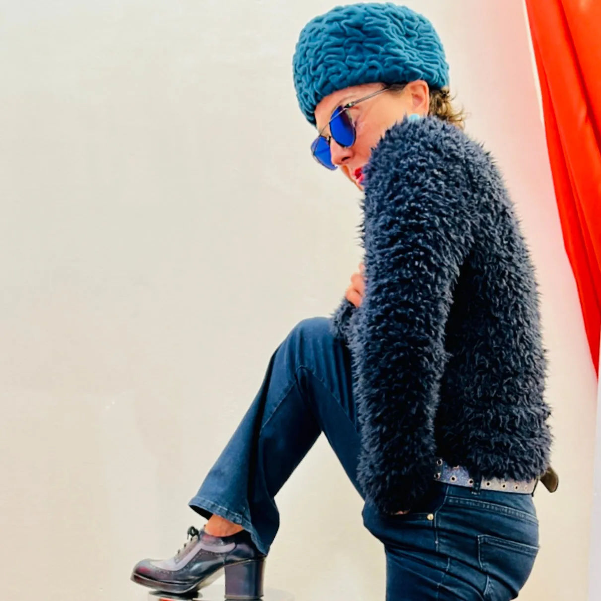 Y2K Navy Furry Jacket